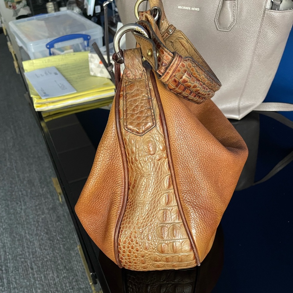 Brahmin Hobo Satchel in brown croc embossed